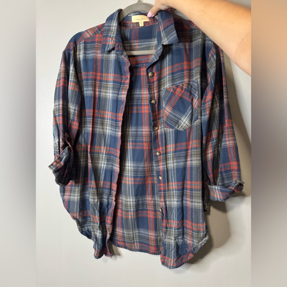 Love Notes Navy and Rust Plaid Button-Down Shirt
